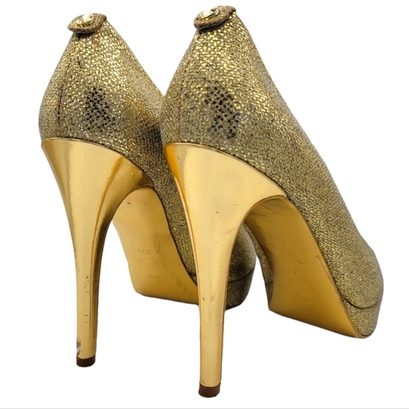 MICHAEL Michael Kors Gold Glitter 5" Heels Size 9.5M Leather - Picture 5 of 8